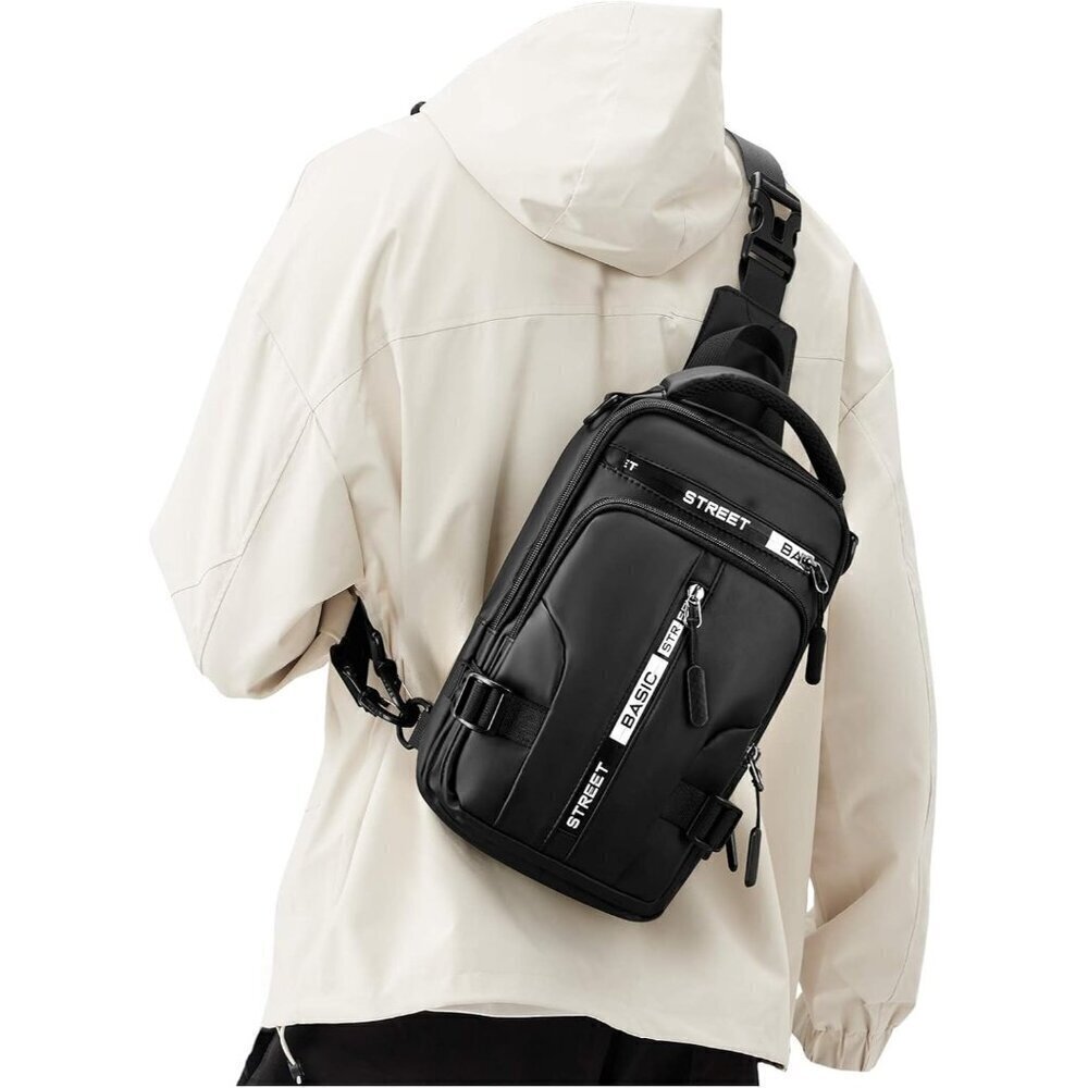 💫 Men Black Motorcycle Chest Bag Tactical Mini Anti-Theft CasualTravel Backpack